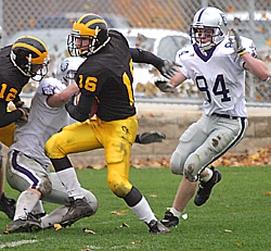 Safety Kevin Hegland intercepted a pass in the Gustavus end zone with :19 left in regulation play to help force the overtime.