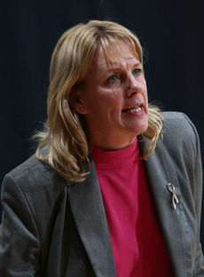 Head Coach Mickey Haller at last year’s Pink Zone event against Carleton.