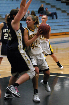 Katy Layman looks to score against Bethel’s Annagret Nautsch.