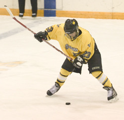 Andrea Peterson prepares to unload a slapshot from the blue line.