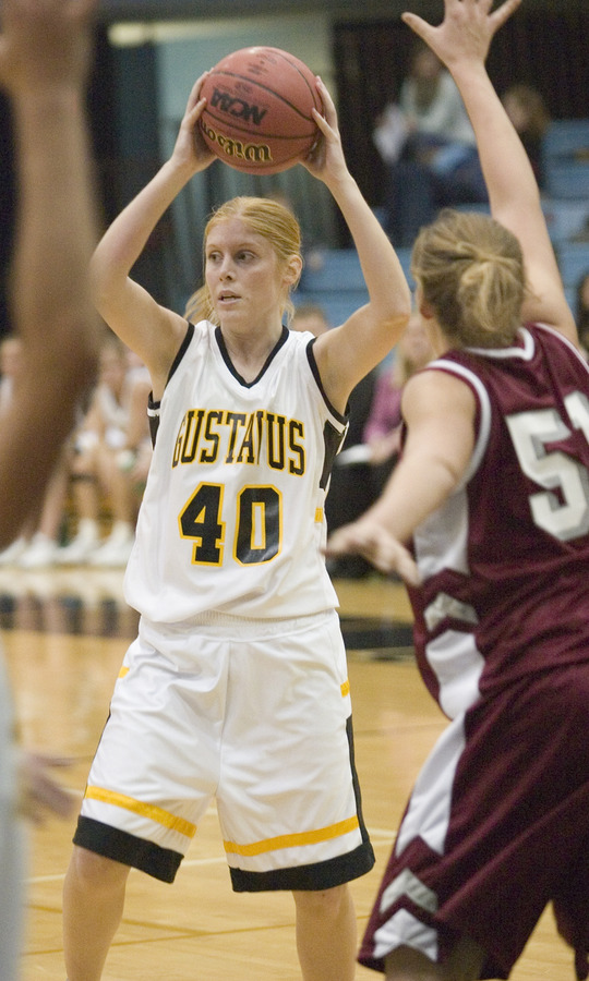 Erin Luhman looks to get the ball inside for the Gusties.