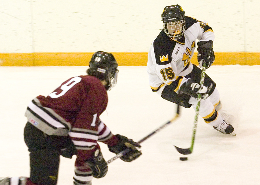 Sophomore Ben Ollila looks for an opening with the puck.