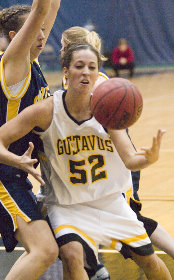 Bri Monahan battles for the ball in the post.