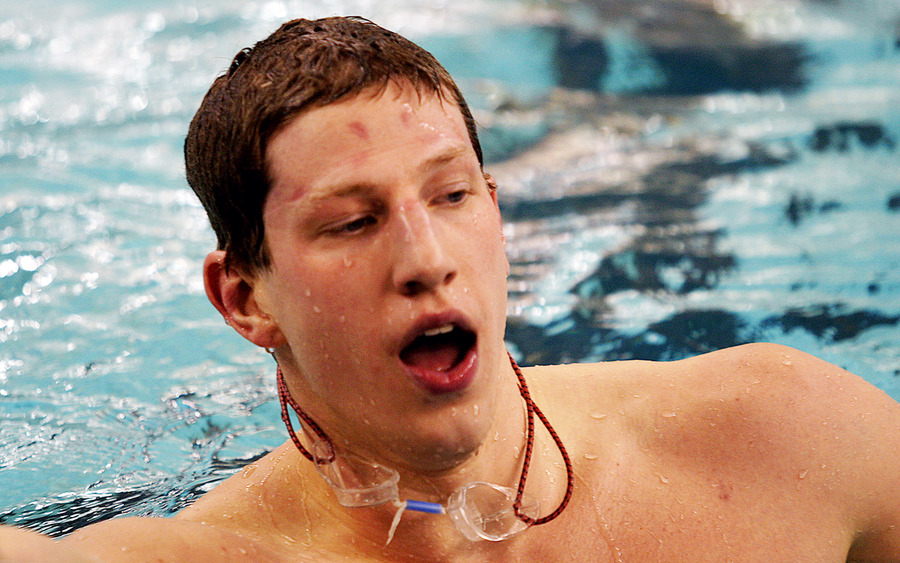 Brian Amundson tries to catch his breath after tying for ninth in the 100 freestyle with a time of 45.78 seconds.