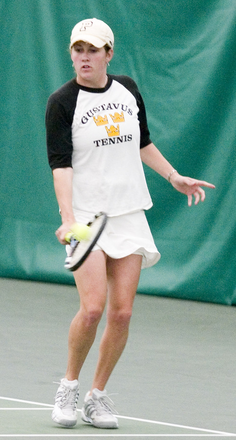 Senior Lyndsey Palen uses her backhand against the Knights.