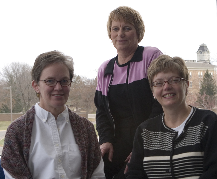 Barbara Kaiser (from left), Sandy Grochow, and Tami Aune were recognized for their service to Gustavus.