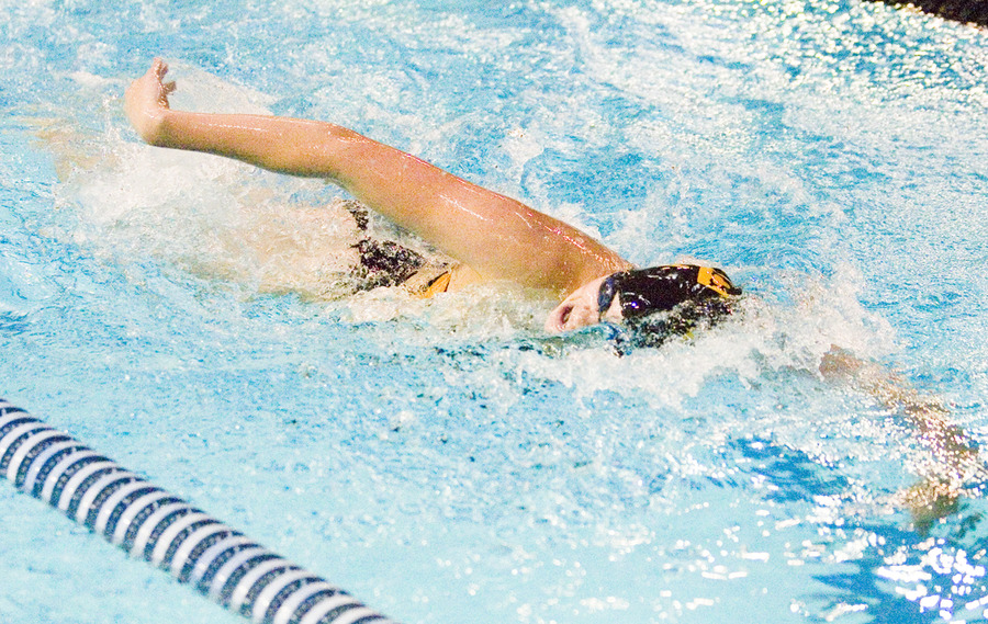 Carrie Gundersen working her way to a first place finish in the 1000 yard freestyle.