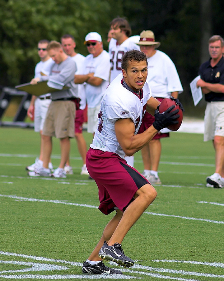 Hoag catching a pass at the Redskins Training Camp in Ashburn, Virginia