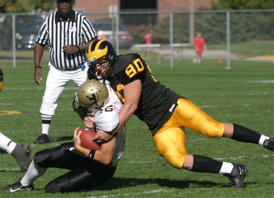 Senior end Patrick Riordan will help lead a young Gustie defensive unit.