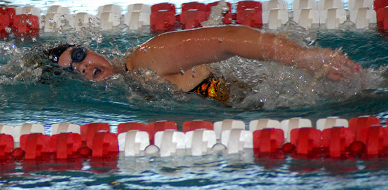 Carrie Gundersen was one of three top five finishers for the women’s swim team.