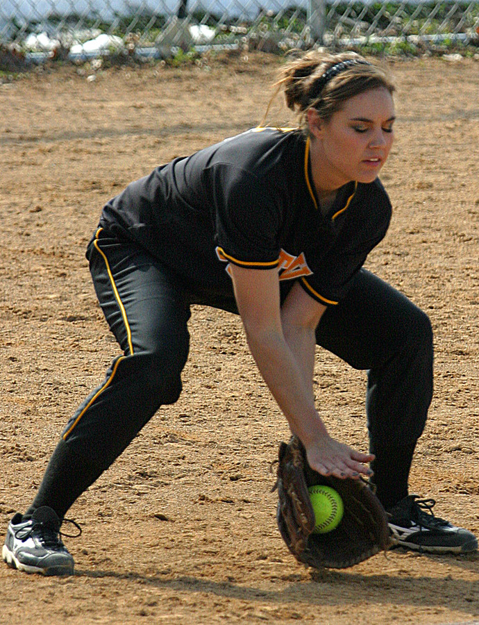Allison Haase fields a ball at third base.