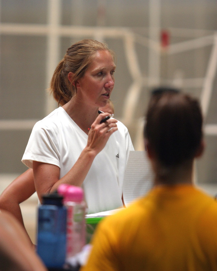 Head Coach Kari Eckheart explains a drill.