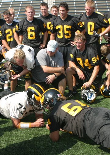 Two players are challenged at the end of practice.