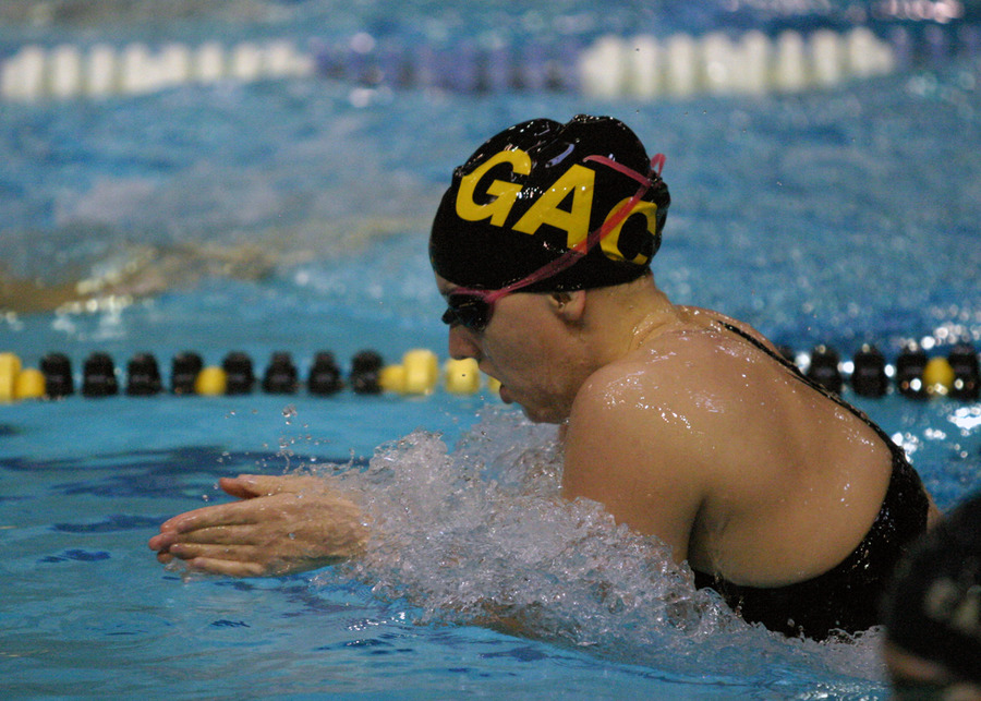 Anika Erickson heads for the finish line in the breaststroke.