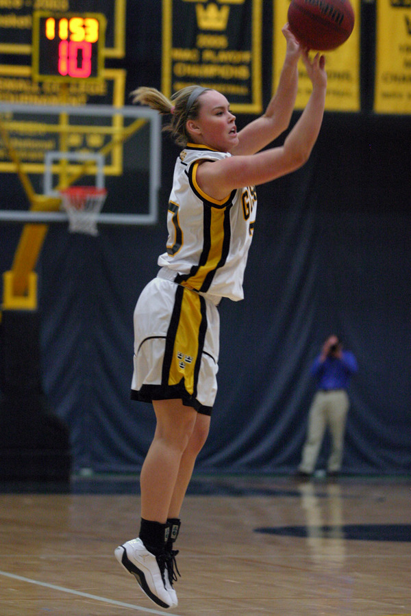 Megan Gaard goes up for one of her two important three-point baskets in the game.