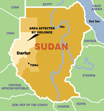 Darfur is located in the West-Central part of Sudan.