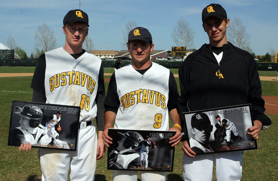 Mike DesLauriers, Nate Ruff, and Brandon Knoll were honored between games on Senior Day.
