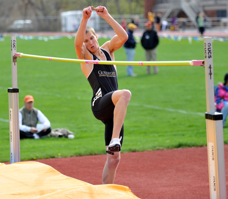 Sophomore Carl Stenoien takes off during the high jump. (Carleton Sports Information)