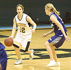 Jess Vadnais brings the ball up the floor