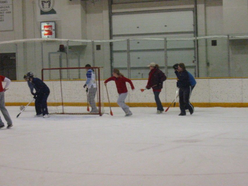 Behind the net.