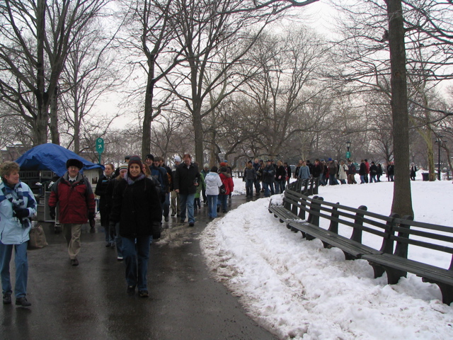 The choir heading towards the bus.