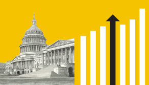 Graphic showing the capitol building and a chart