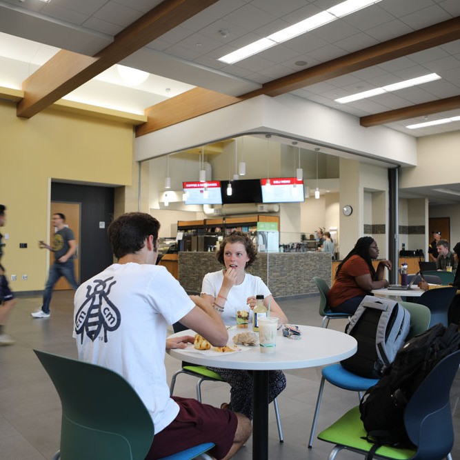 Students in the STEAMery Cafe in Nobel Hall