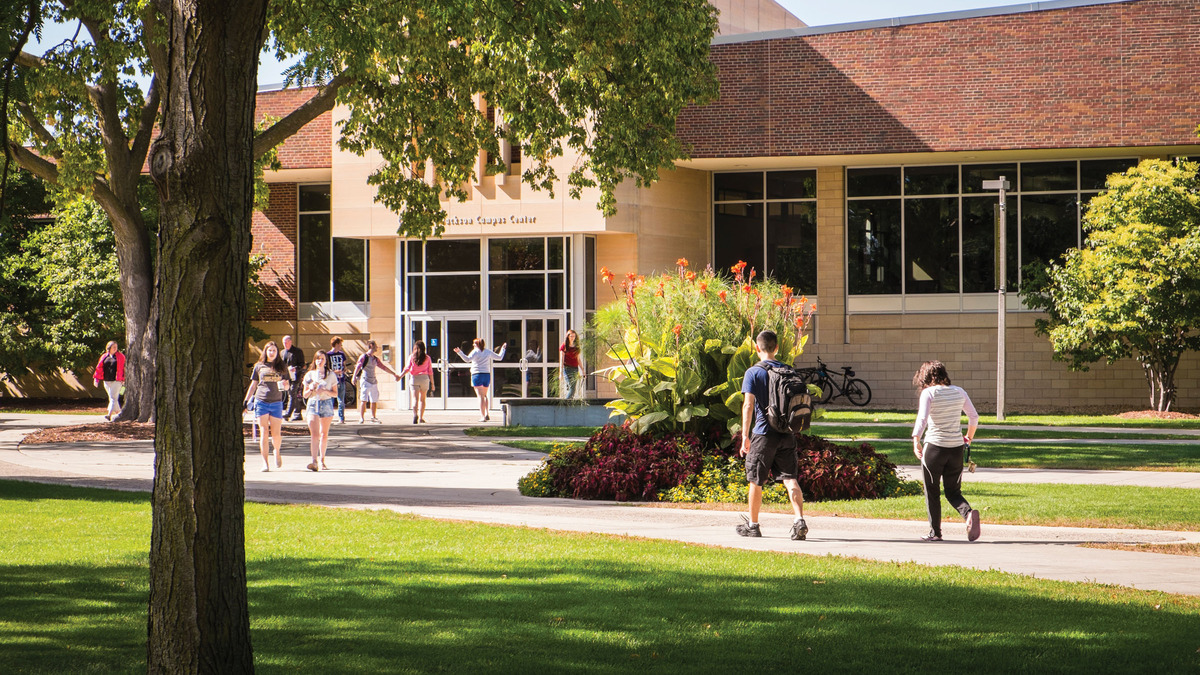 Students walking in front of campus center.