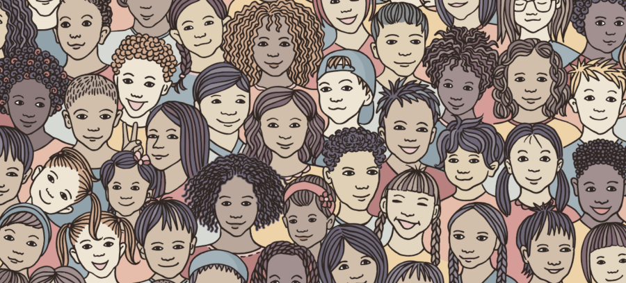 Drawing of young people of different ethic backgrounds