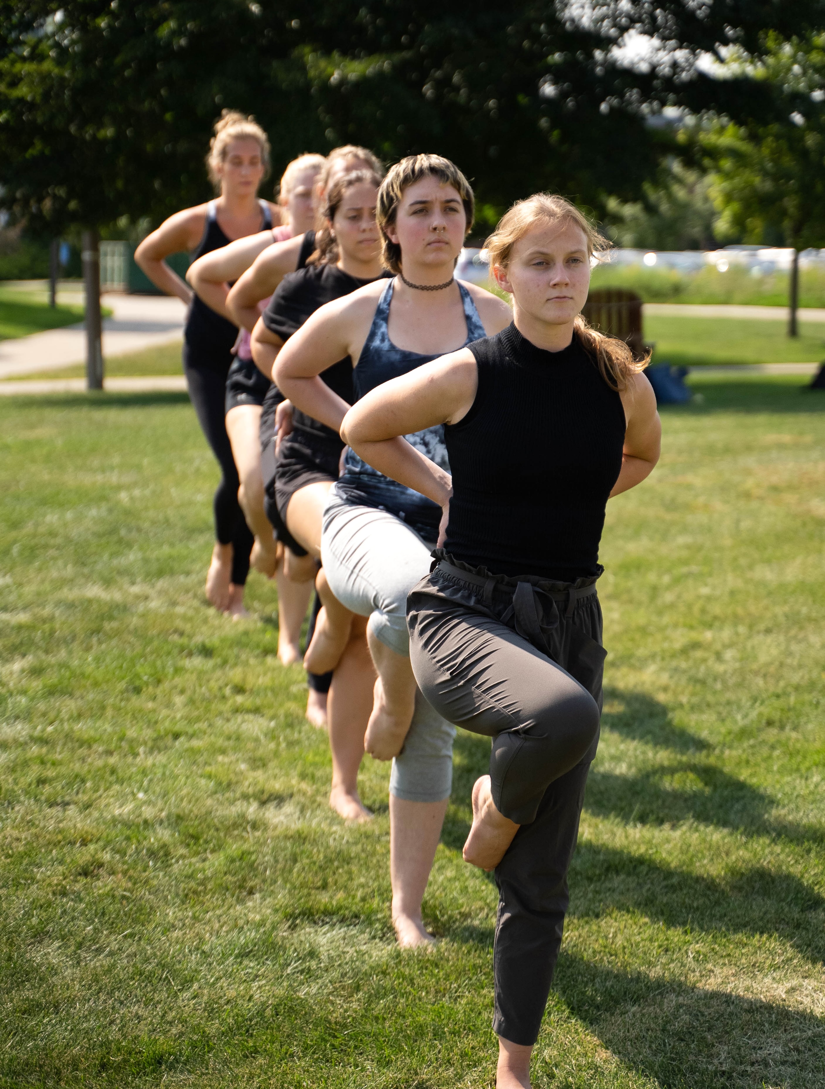 Students dance outside. 