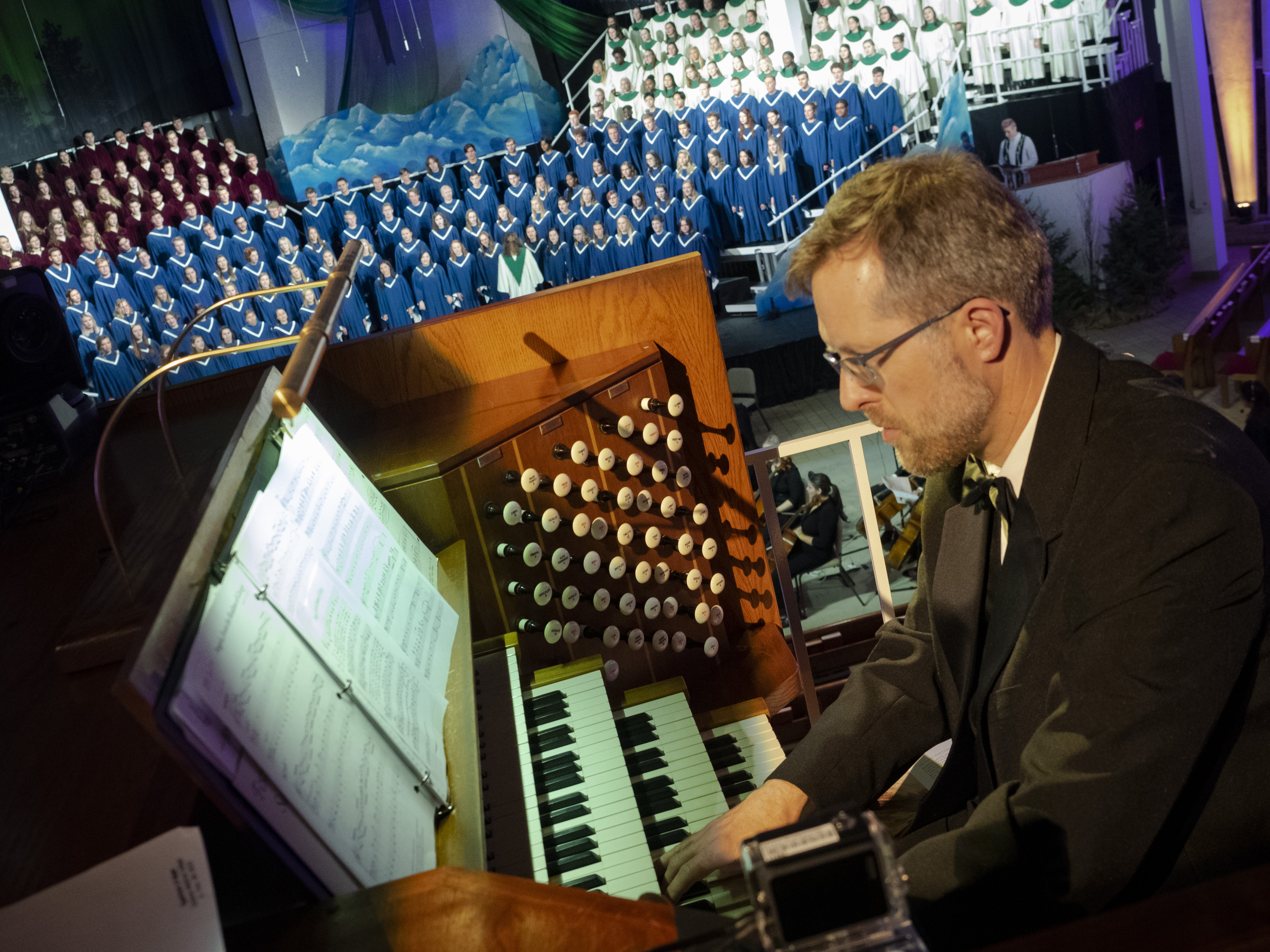 Dr. Chad Winterfeldt playing the organ as a part of Christmas in Christ Chapel
