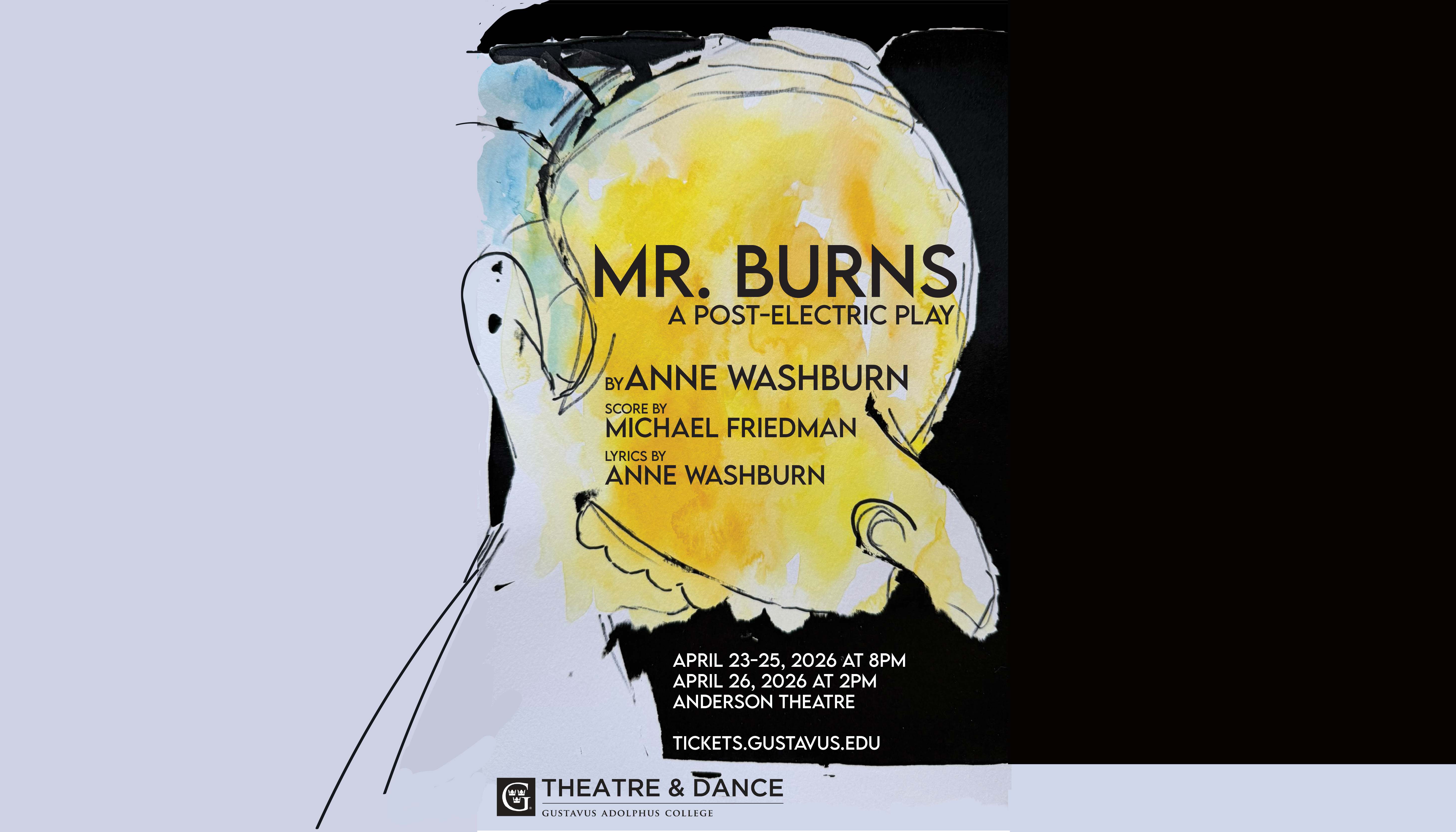 Sketch drawing of Mr. Burns head from The Simpsons with poster text
