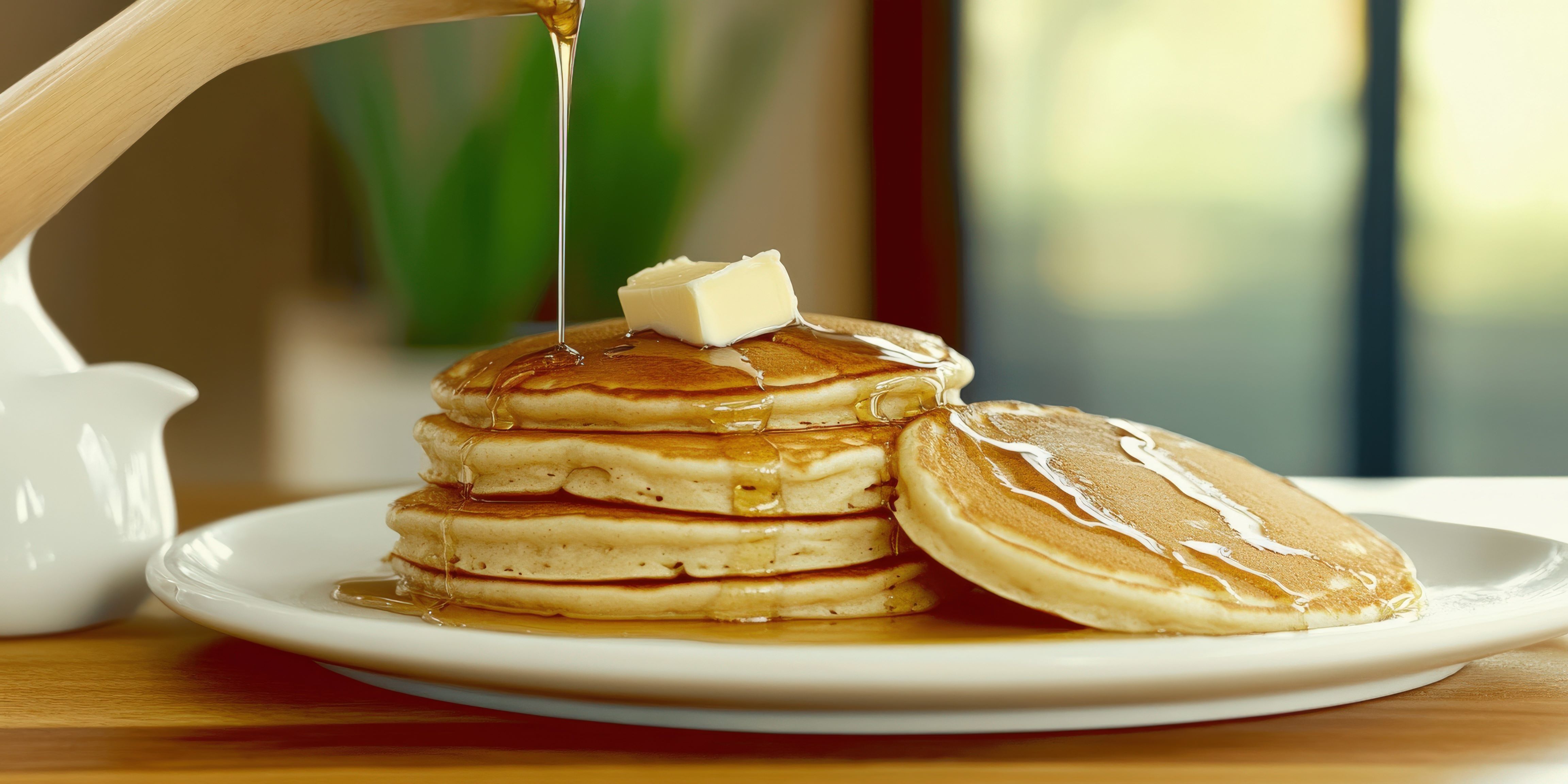 a stack of pancakes with butter and syrup