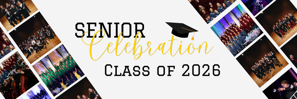 Senior Celebration text with music student images