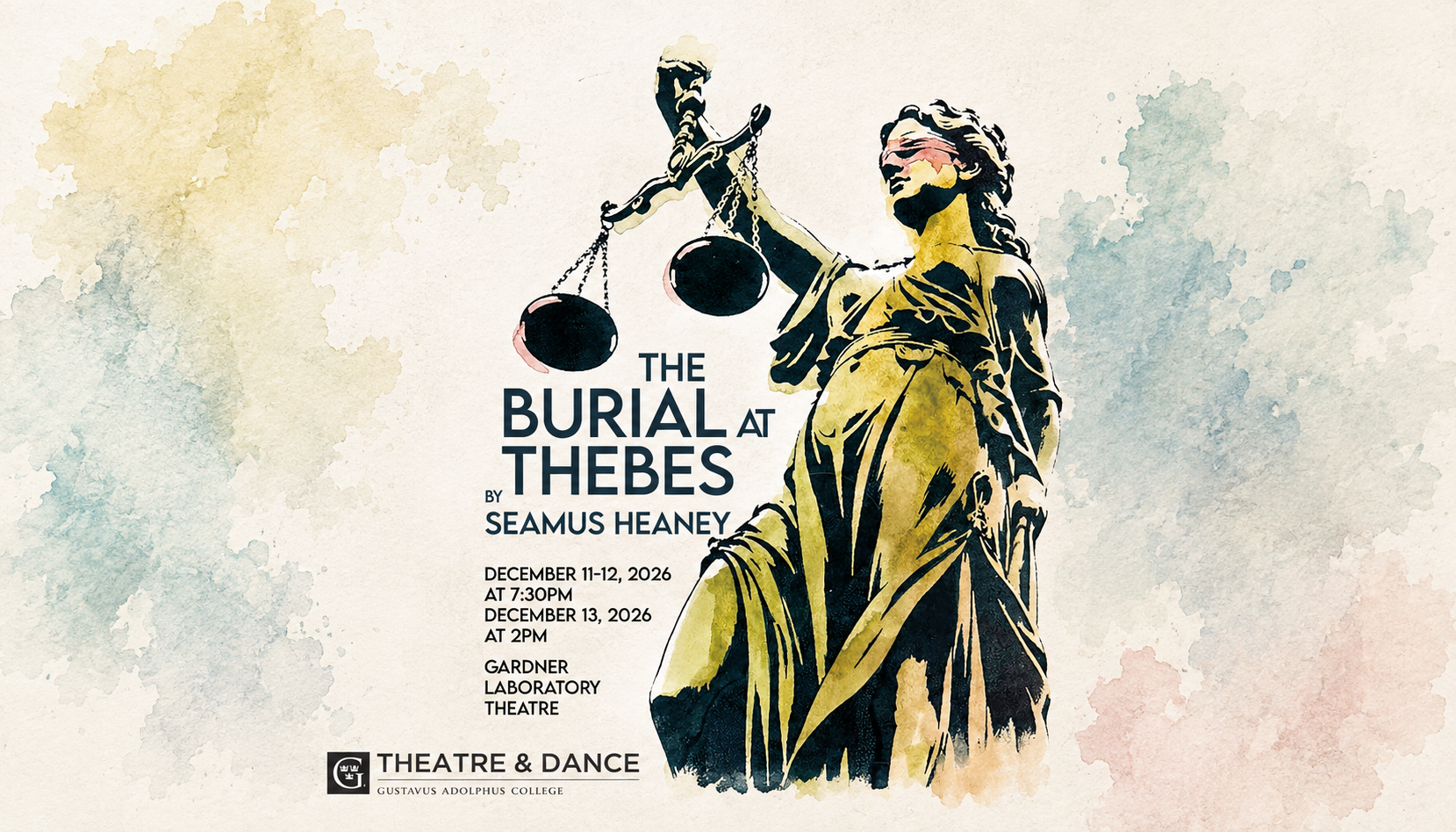 Poster featuring statue with scales