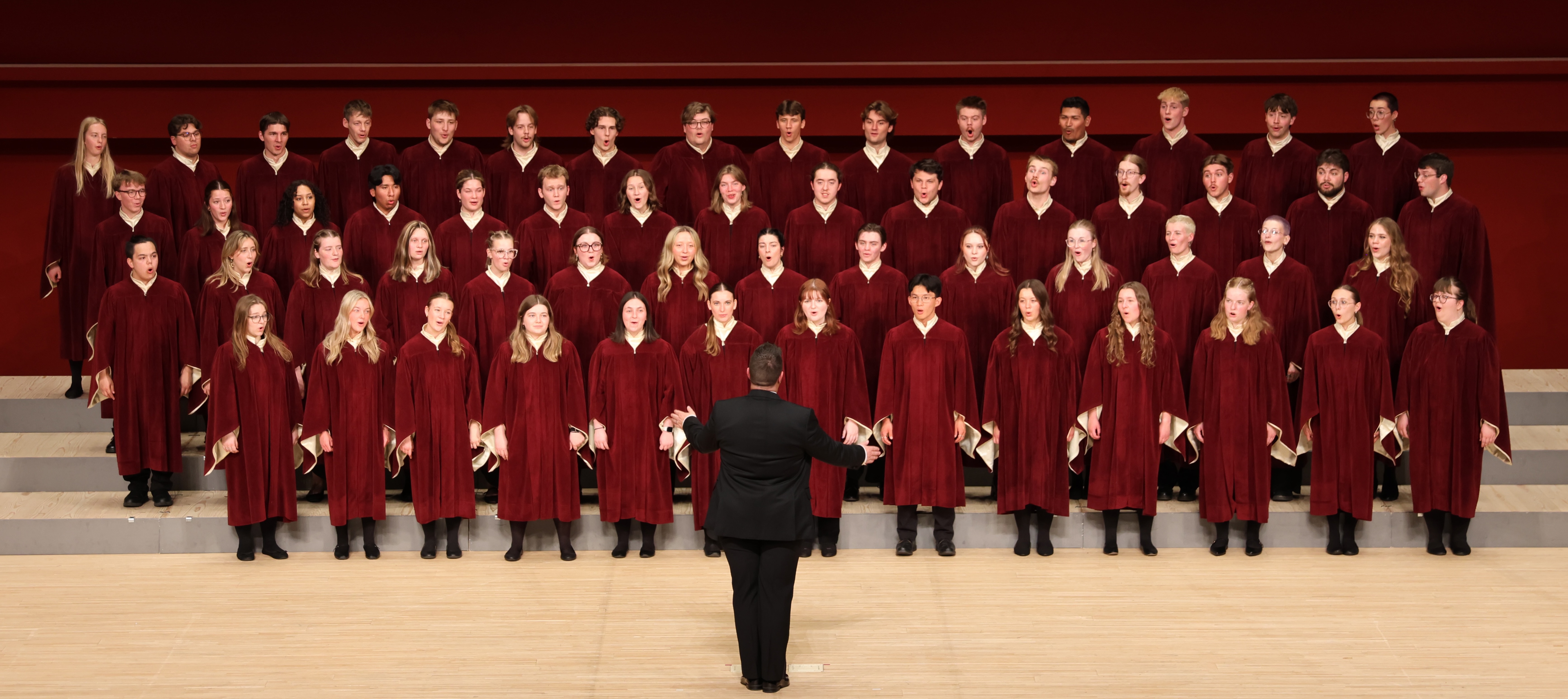 Gustavus Choir performing in Goda Hall in Osaka, Japan.