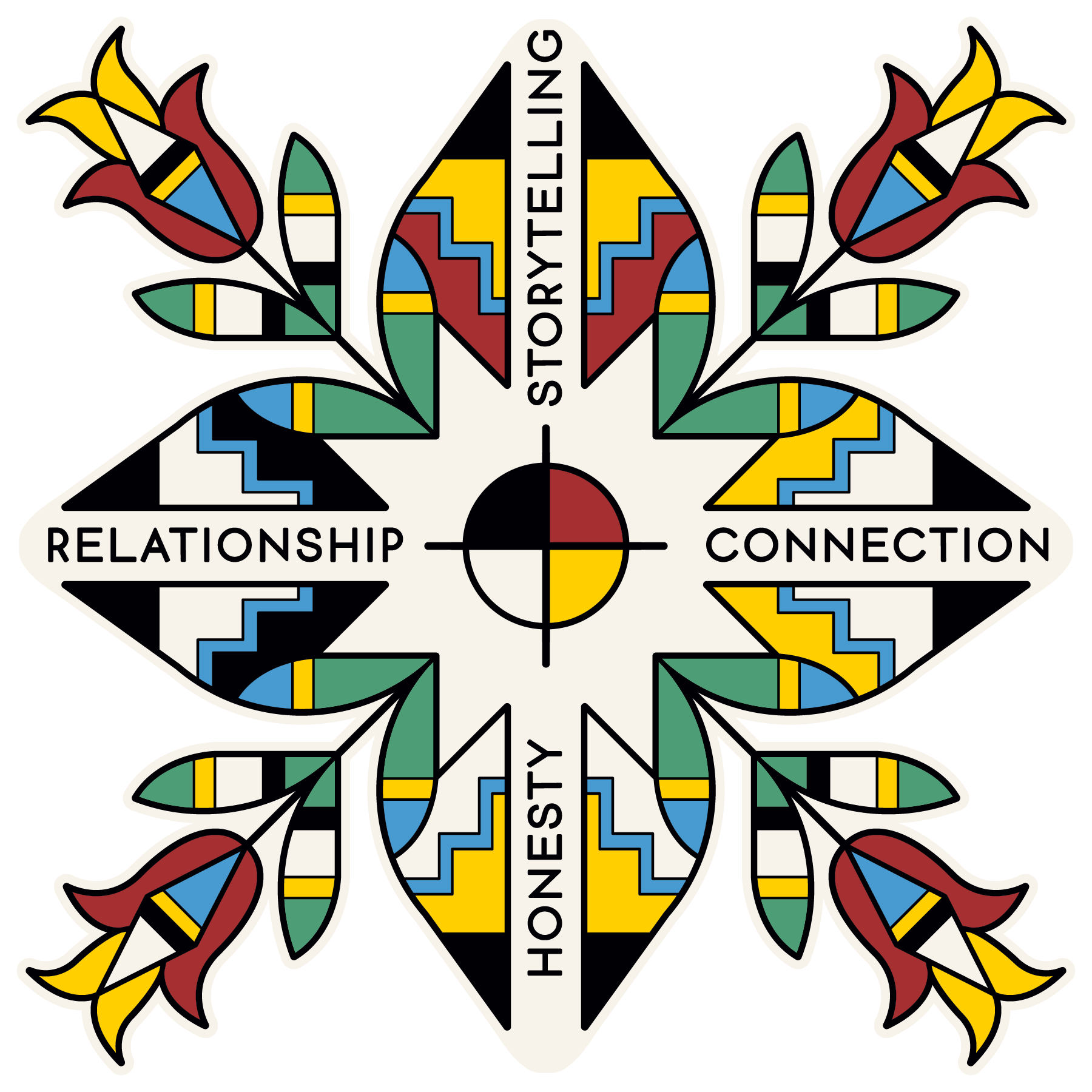 Colorful logo showing flowers