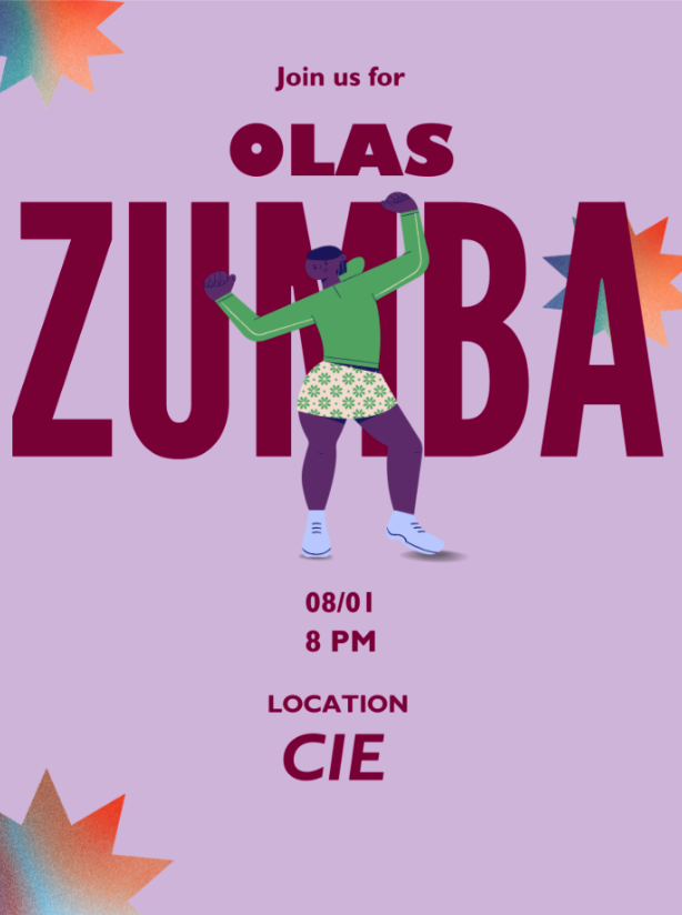 Image of event poster with the date (8/1), time (8PM), and location (CIE) hosted by OLAS.