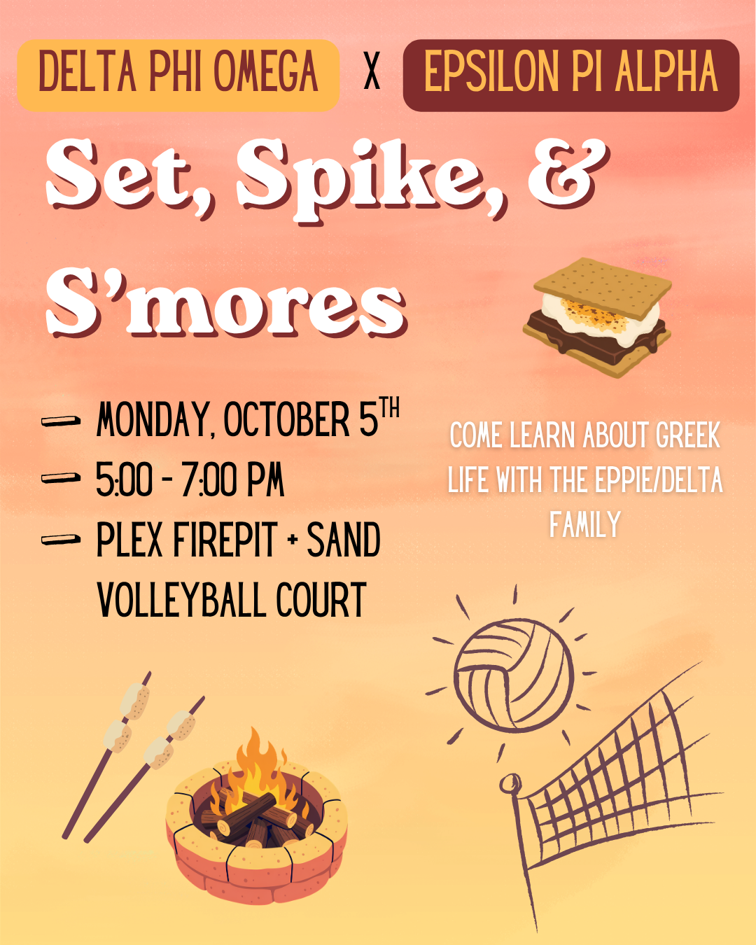 Poster for Spike, Set, & S’mores Event