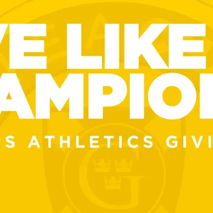 A graphic that says Give Like a Champion, Gustavus Athletic Days