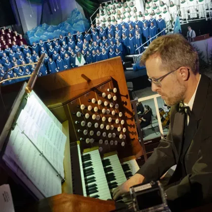 Dr. Chad Winterfeldt playing the organ as a part of Christmas in Christ Chapel