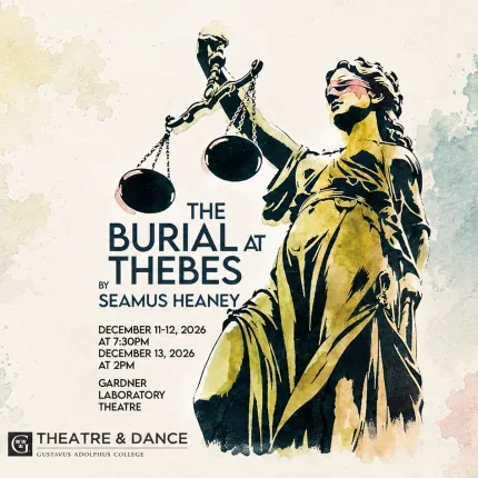 Poster featuring statue with scales