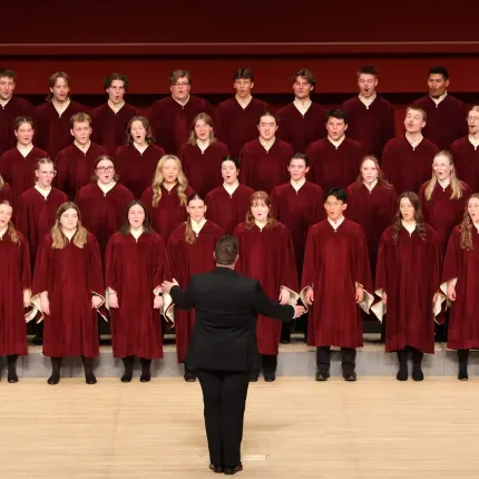 Gustavus Choir performing in Goda Hall in Osaka, Japan.