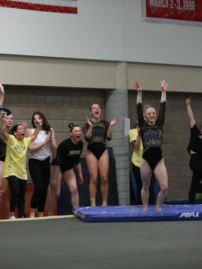Gymnastics landing a vault