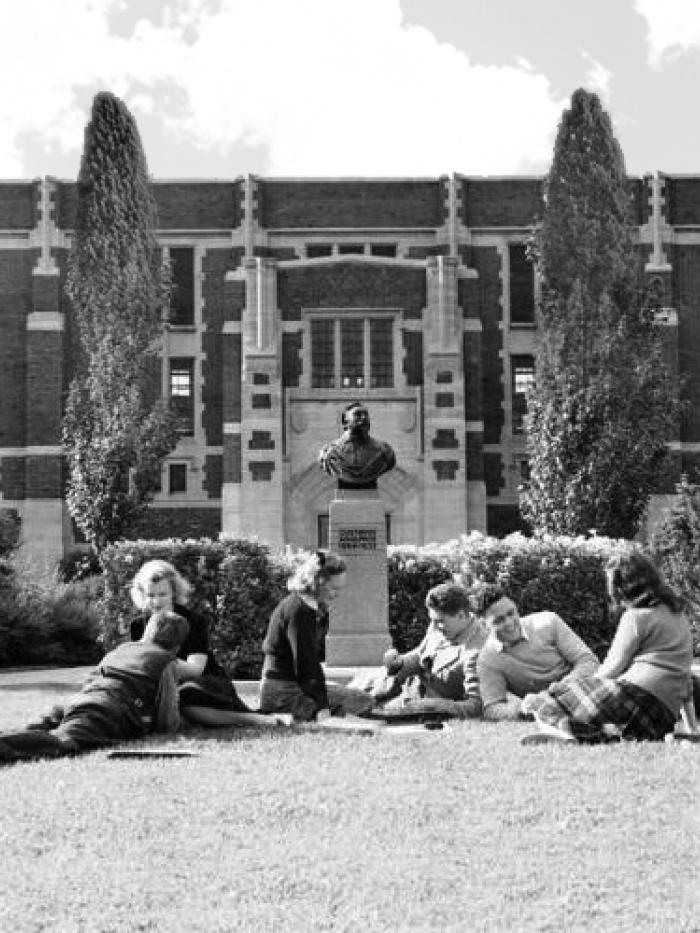 students on hill lawn 1940s